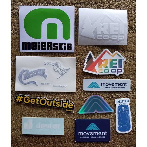 10x Ski ROCK Climb Hike Outdoor Stickers Mixed Lot Deuter Meier REI Co-oP Camp - Picture 1 of 6